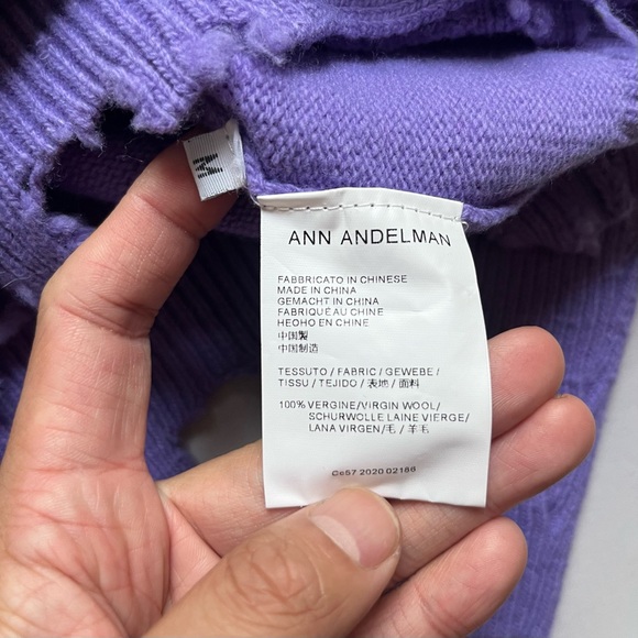 ANN ANDELMAN purple distressed virgin wool cropped button up cardigan - Picture 8 of 8